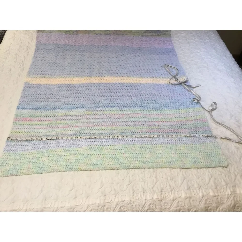 Handmade Afghan‎ Crocheted Throw Baby Blanket Multi Colors Rectangle 56 x44